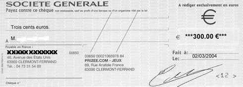 cheque 300 euros Prizee